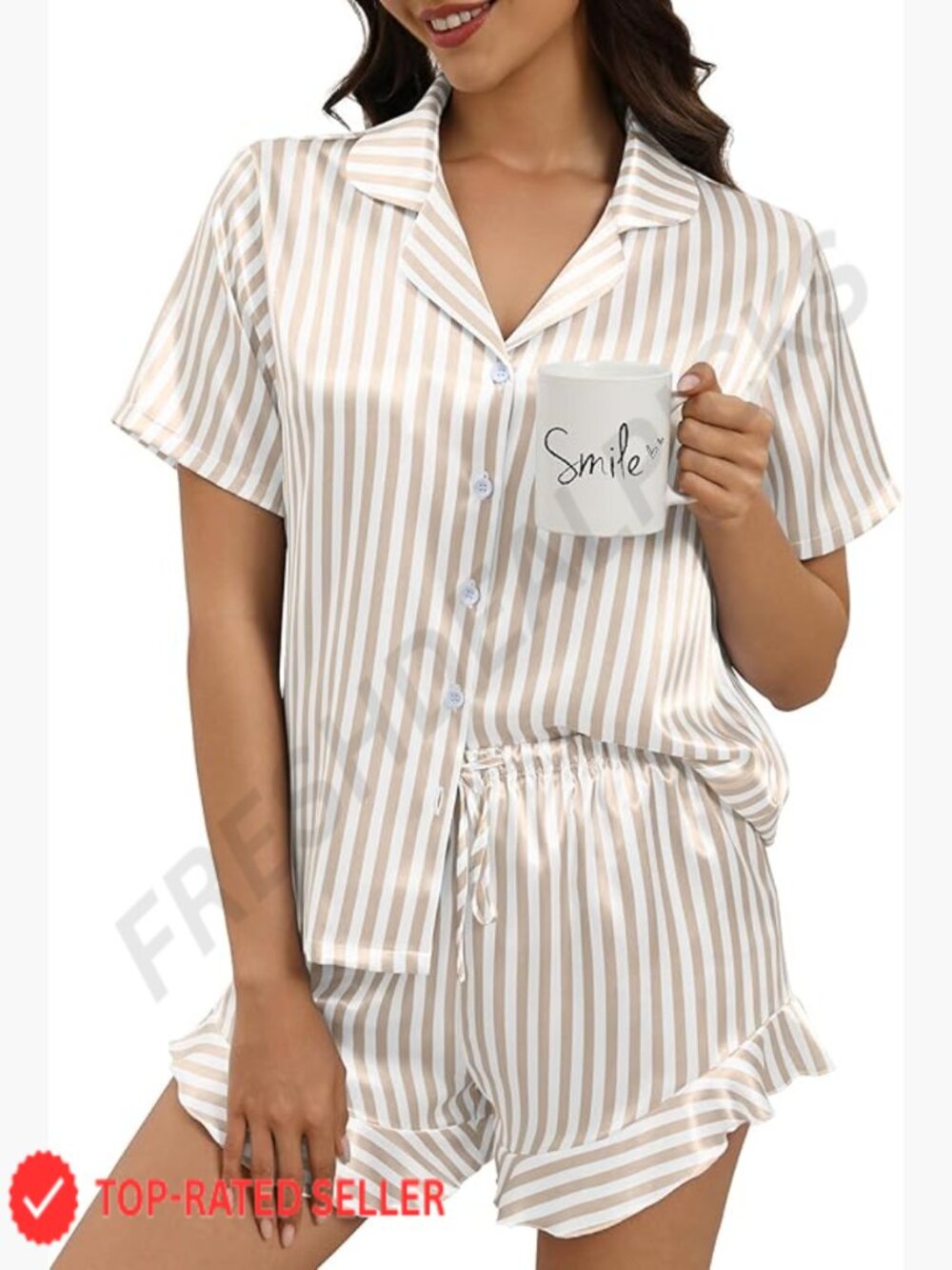Satin Button Down Pajama Set Short Sleeve Notch Collar Sleepwear Lounge